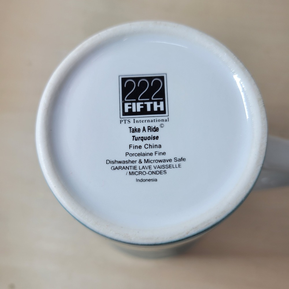 222 Fifth Take A‎ Ride Turquoise Bicycle Basket Tall Latte Coffee Mug - Picture 5 of 6